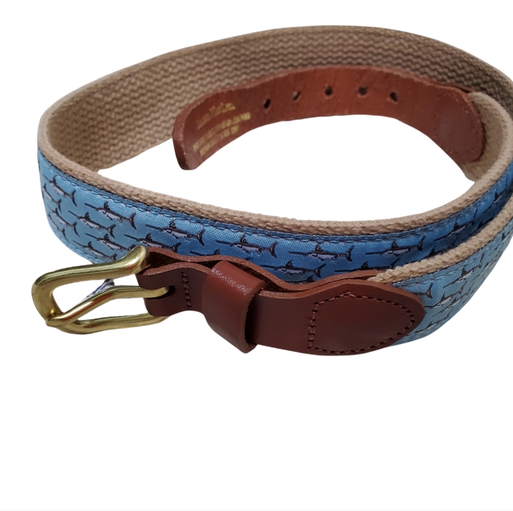Leather Man Ltd. Canvas Belt Swordfish Novelty Print Fishing Outdoor Size 26